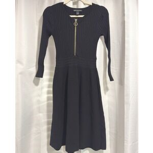 INC International Concepts Black Ribbed Zip Front Sweater Dress FA15 s/5X411 M